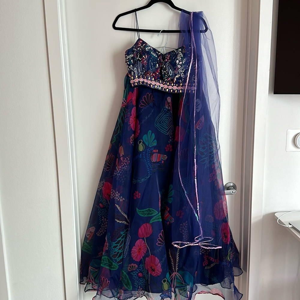 Blue floral lehenga